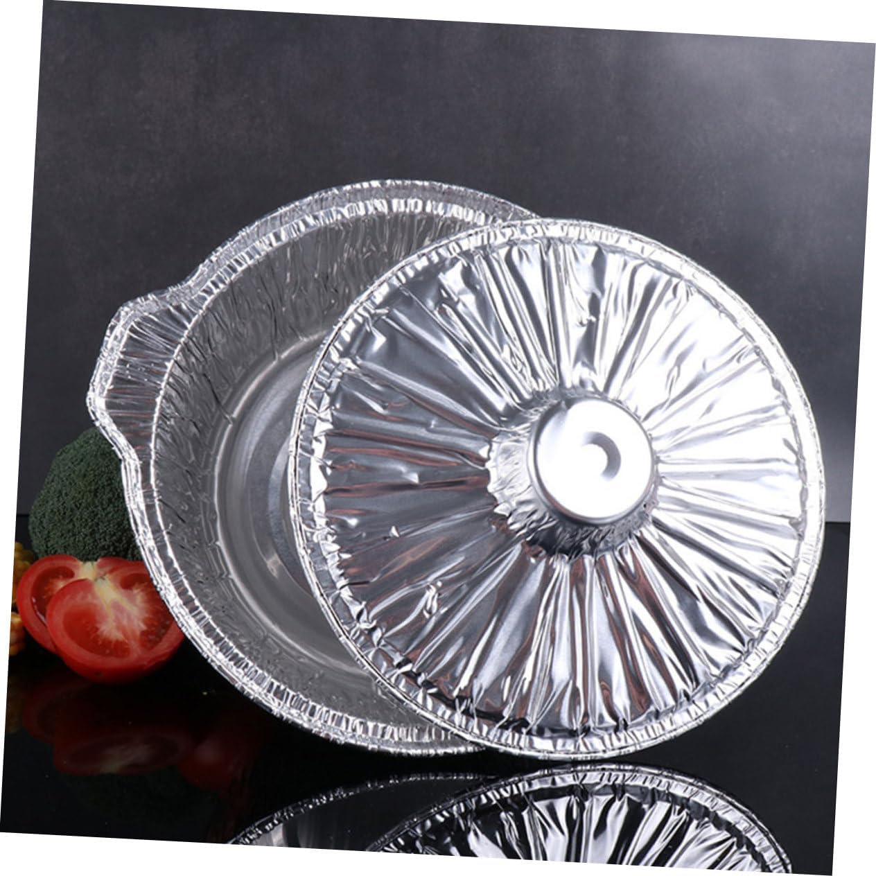 Round Foil Baking Pan Lid Heavy Duty Tin Foil Dish for Oven Cooking Large Capacity Food Prep Tray for Roasting Fish and Meat Disposable Aluminum Container