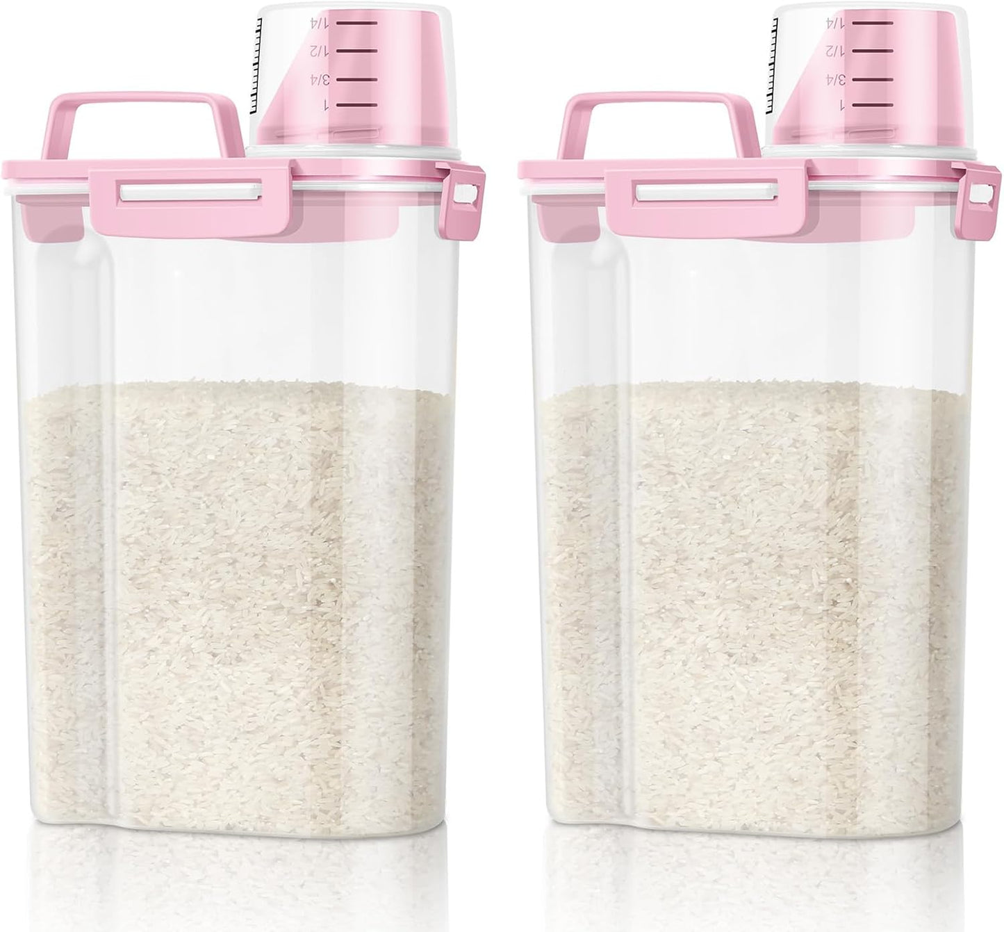 TBMax 2 Pack Airtight Rice Container 5 Lbs +10 Lbs, Cereal Container Oatmeal Storage with Easy-pouring Spout & Handy Cup for Flour Grain Beans, Pet Dog Cat Bird Food Storage Dispenser -Pink