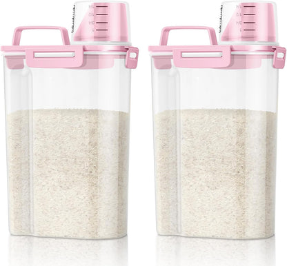 TBMax 2 Pack Airtight Rice Container 5 Lbs +10 Lbs, Cereal Container Oatmeal Storage with Easy-pouring Spout & Handy Cup for Flour Grain Beans, Pet Dog Cat Bird Food Storage Dispenser -Pink