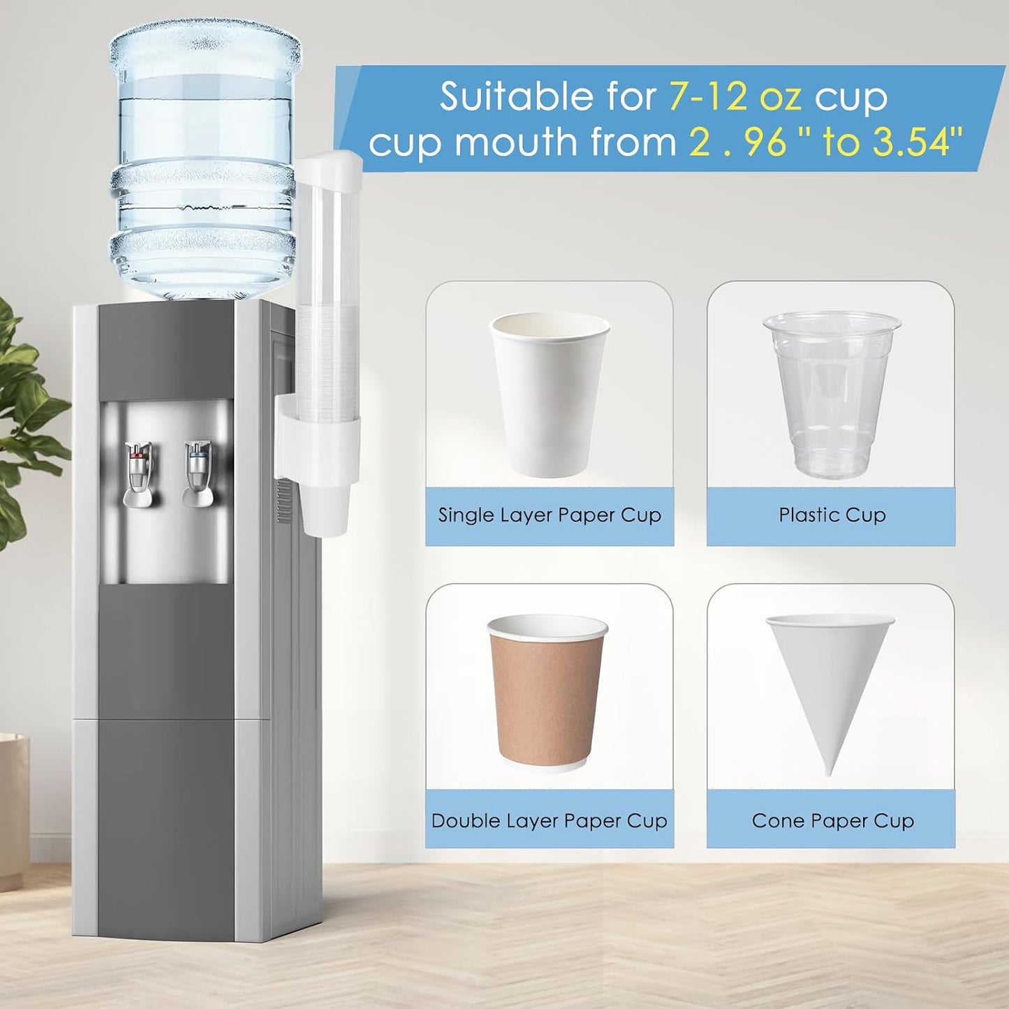 Cup Dispenser Water Dispenser Cup Holder Pull Type Paper Automatic Remover 7oz - 12oz Cone or Flat Bottom Cups for Home Office Hospital (Black, Large)