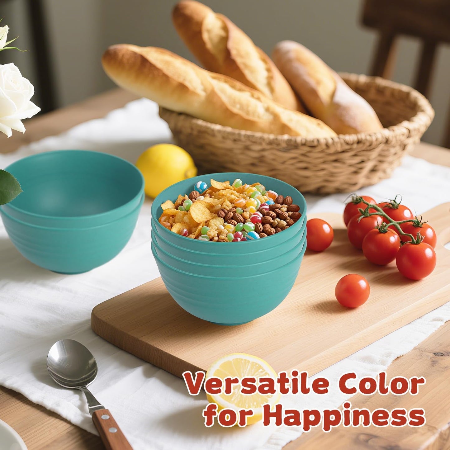 Wrova Wheat Straw Bowls for Kitchen set of 6,Anti-Scald Thick Soup Bowls 40oz,Microwave and Dishwasher Safe Bowl Sets, Unbreakable Cereal Bowl Sets. Vibrant Series