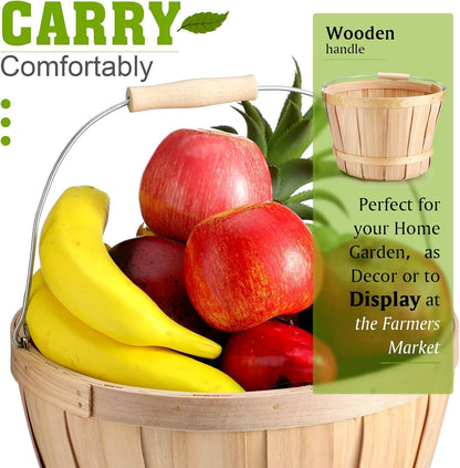 6 Pack 11 x 6.7'' Large Round Wooden Baskets with Handles, Handmade Wood Basket, Bushel Baskets, Farmers Market Baskets, Apple Baskets, Wooden Baskets for Indoors Outside Personal or Commercial Use