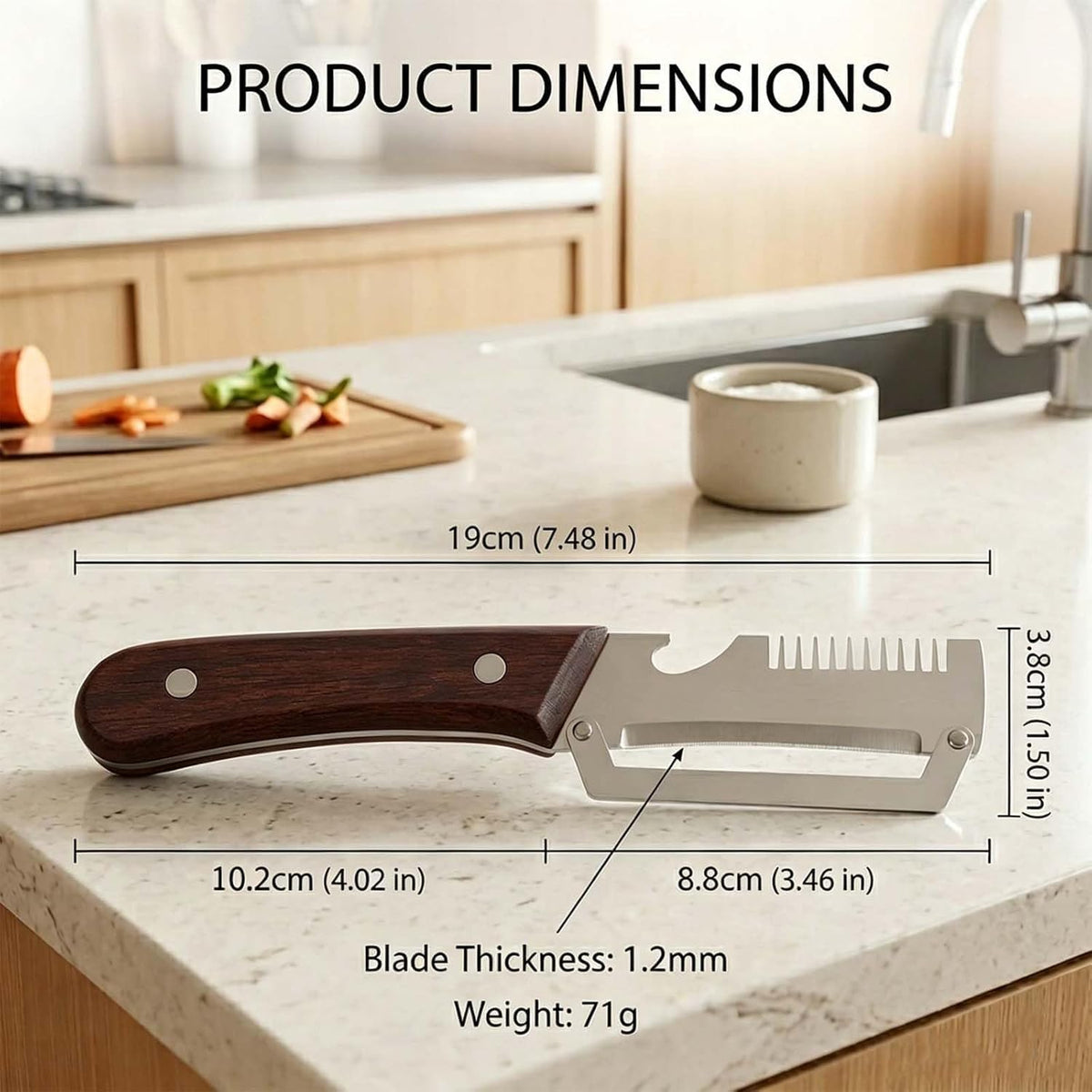 3-in-1 Vegetable Peeler with Wooden Handle – Stainless Steel Swivel Peeler, Julienne Shredder & Bottle Opener – Heavy Duty Kitchen Tool for Potatoes, Carrots, Zucchini, Cucumber（2PCS)
