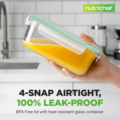 NutriChef 10 Piece Glass Food Storage Containers with Lids – 30 oz Meal Prep Containers Reusable – Airtight Glass Lunch Containers for Food Storage – Freezer to Oven Safe - Gray