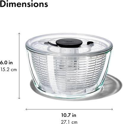 OXO Good Grips Glass Salad Spinner - Large 6.22-Qt Lettuce & Fruit Washer, Borosilicate Glass Bowl, BPA-Free, Easy Pump