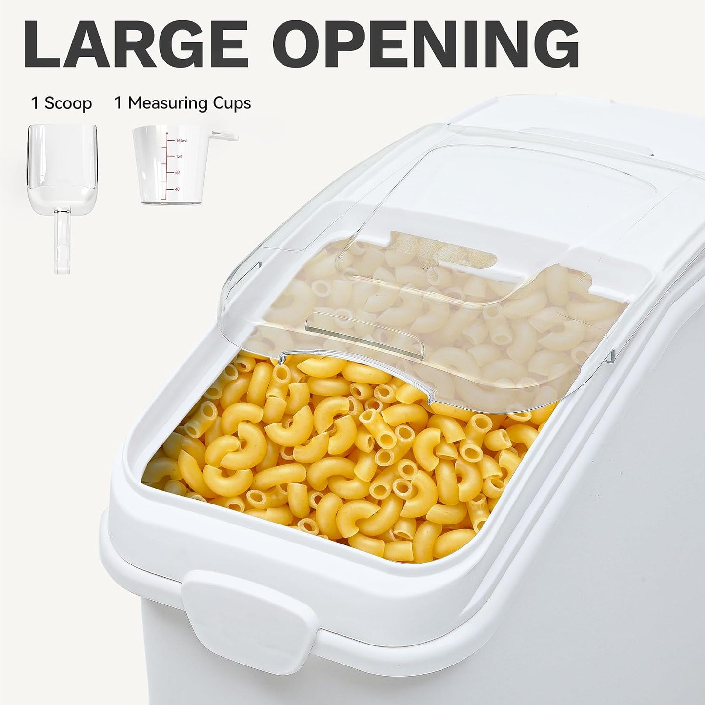 DWVO 21 Gal Large Ingredient Storage Bin, Flour Rice Food Storage Containers Bin with 500 Cups, Commercial Bins with 360° Wheels, Scoop and Lid for Kitchen, White