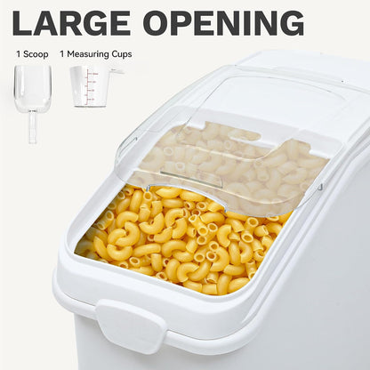 DWVO 21 Gal Large Ingredient Storage Bin, Flour Rice Food Storage Containers Bin with 500 Cups, Commercial Bins with 360° Wheels, Scoop and Lid for Kitchen, White
