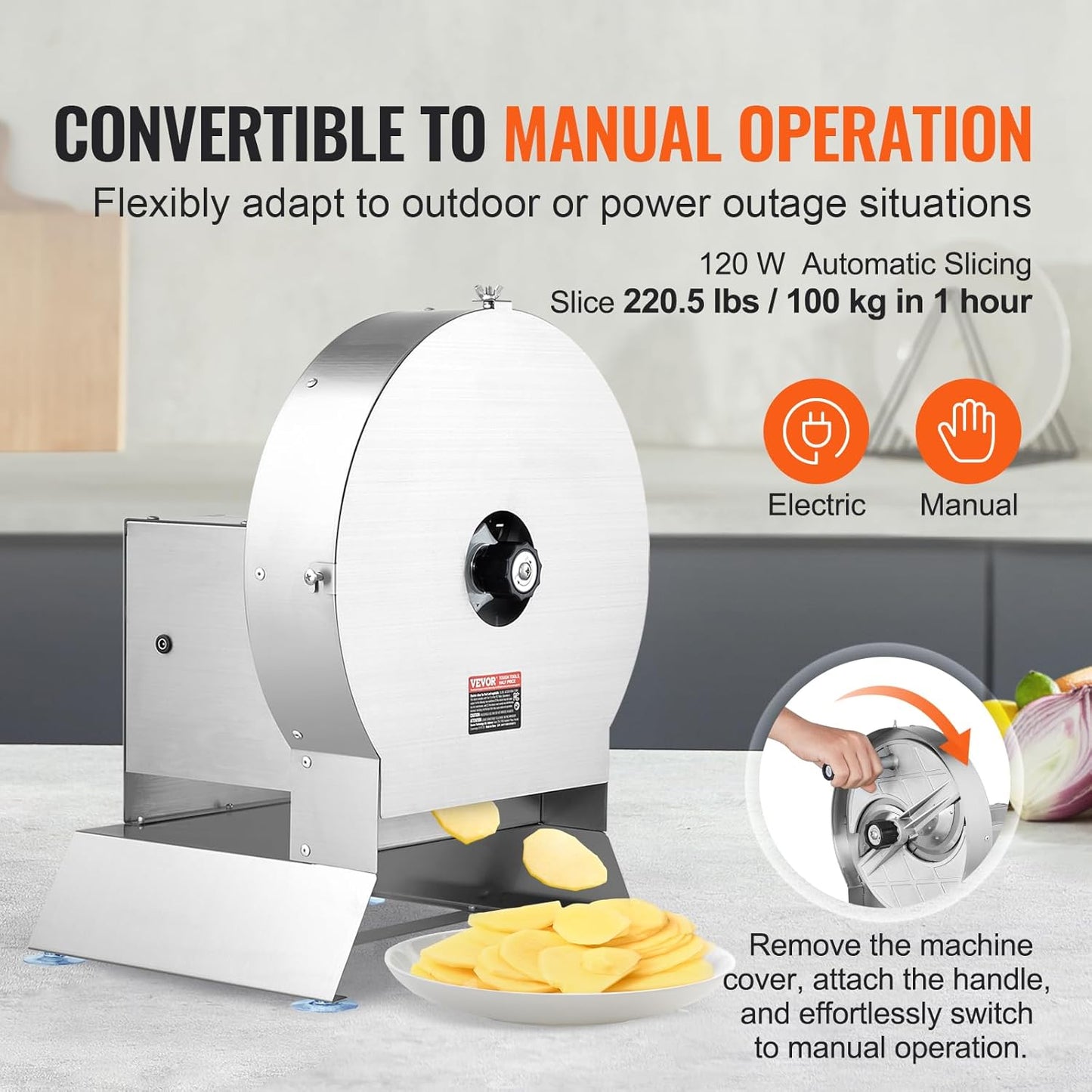VEVOR Manual Vegetable Fruit Slicer, 0-0.5"/0-12mm Thickness Adjustable Commercial Slicer Machine, Stainless Steel Food Cutter Slicing Machine with 2 Spare Blades, for Potato, Cucumber, Lemon, Tomato