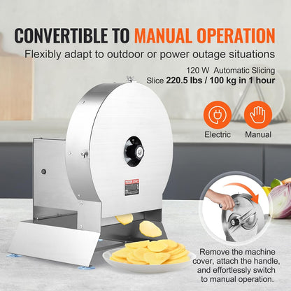 VEVOR Manual Vegetable Fruit Slicer, 0-0.5"/0-12mm Thickness Adjustable Commercial Slicer Machine, Stainless Steel Food Cutter Slicing Machine with 2 Spare Blades, for Potato, Cucumber, Lemon, Tomato