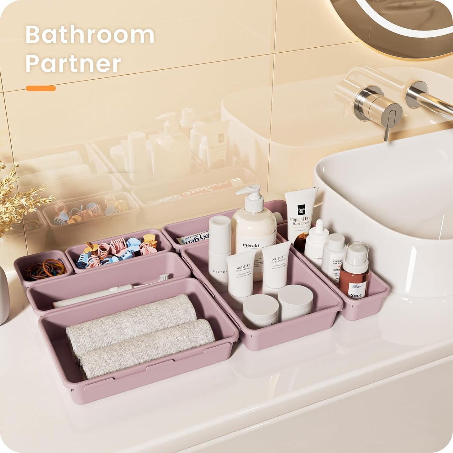 A-LuGei 【Military Grade】 Drawer Organizer,【𝟱𝗦𝗶𝘇𝗲】 Makeup organizer,【Holds 177 Items】 Bathroom Organizers and Storage,Organization and Storage,Desk Drawer Organizer for Vanity【Clear】