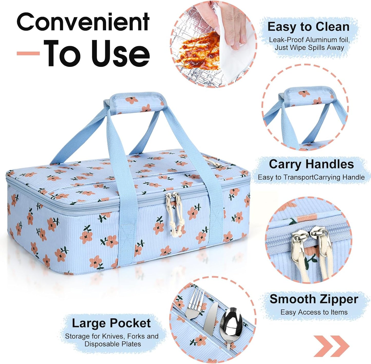 Insulated Casserole Carrier, Portable Casserole Carrier for Hot or Cold Food Lunch Tote Warmer or Cooler Bag, Lasagna Lunch Bag for Potluck Parties- Fits 9" x 13" Baking Dish-Charcoal Grey