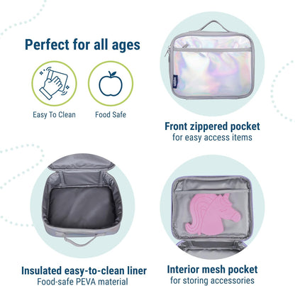 Wildkin Kids Insulated Lunch Box, Keeps Food Hot or Cold, BPA-Free with Mesh Pockets & Easy-Clean Lining – Ideal for School, Travel & Daycare – Holographic