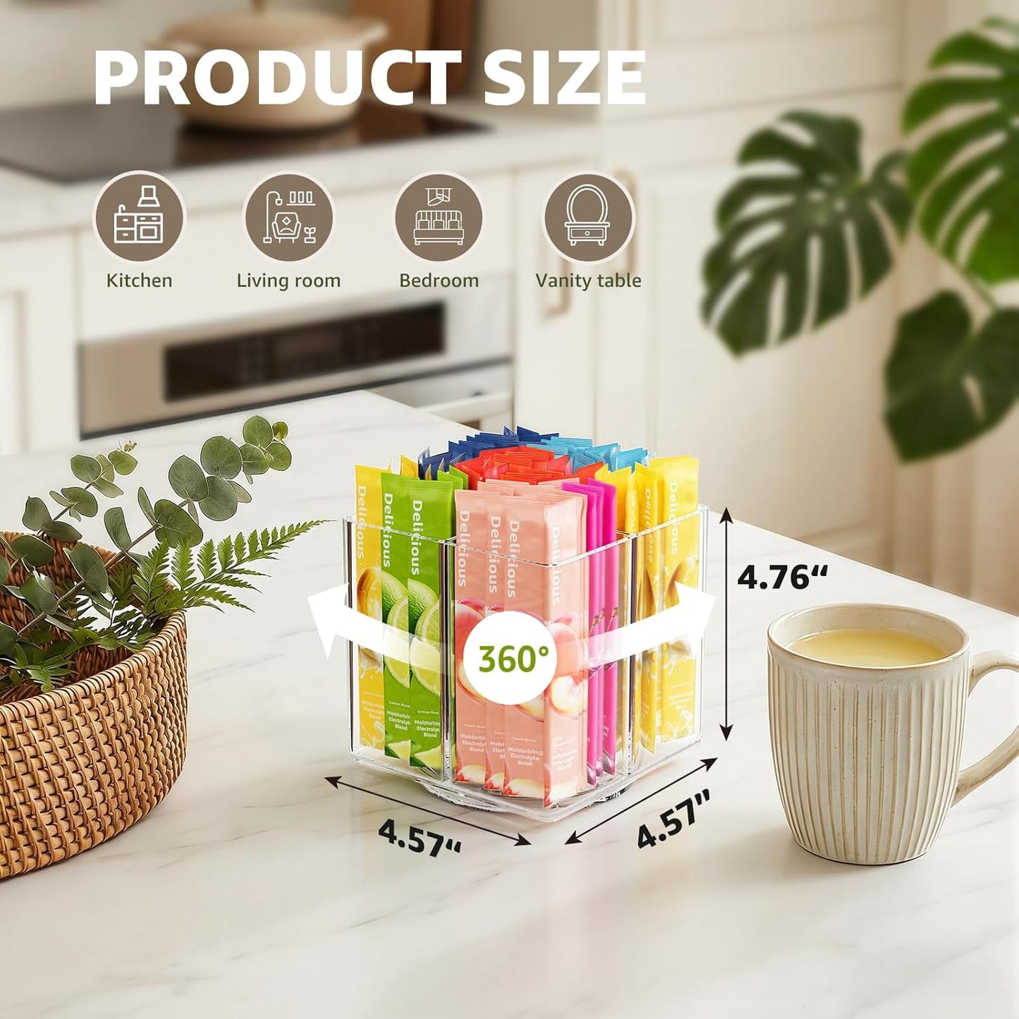 2 Pack Lazy Susan Organizer, 9 inch Rotating Storage Organizer with 4 Removable Bins, Lazy Susan Turntable Organizer for Fridge, Kitchen, Vanity, Cabinet