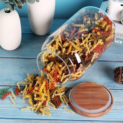 Large Glass Jar with Airtight Lid Set of 2 93 FL OZ(2750ml) glass canister set, Glass Food Containers Wooden Lid Suit for Kitchen Pantry for Flour, Tea, Coffee Beans, Sugar, Cookies(8.8 inch high)