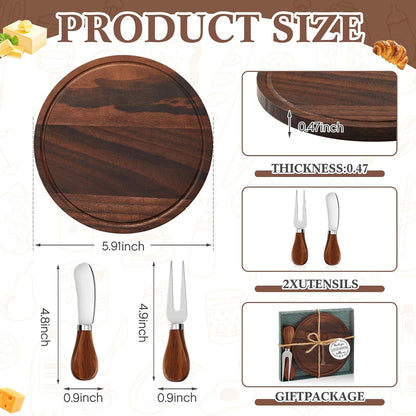 Maxcheck 6 Sets Baby Shower Bridal Game Prizes for Winners Round Cheese Board Set Wood Mini Charcuterie Board with Knives and Forks Thank You Card with Gift Box for Guests Wedding (Bamboo)