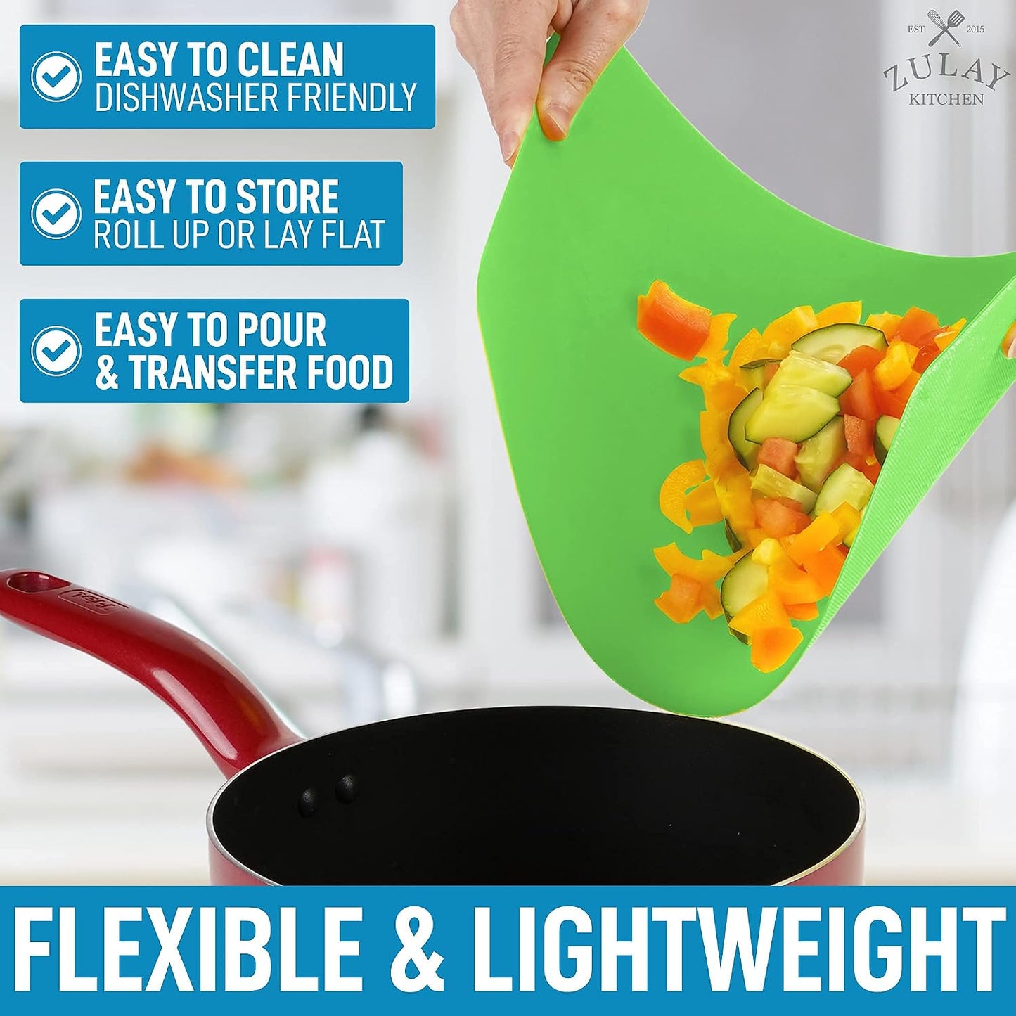 Zulay Kitchen Non-Slip Flexible Cutting Board Set - Dishwasher Friendly Cutting Mats For Cooking - Thick & Durable Flexible Cutting Mats - Non-Porous Cutting Board Mat Set of 3