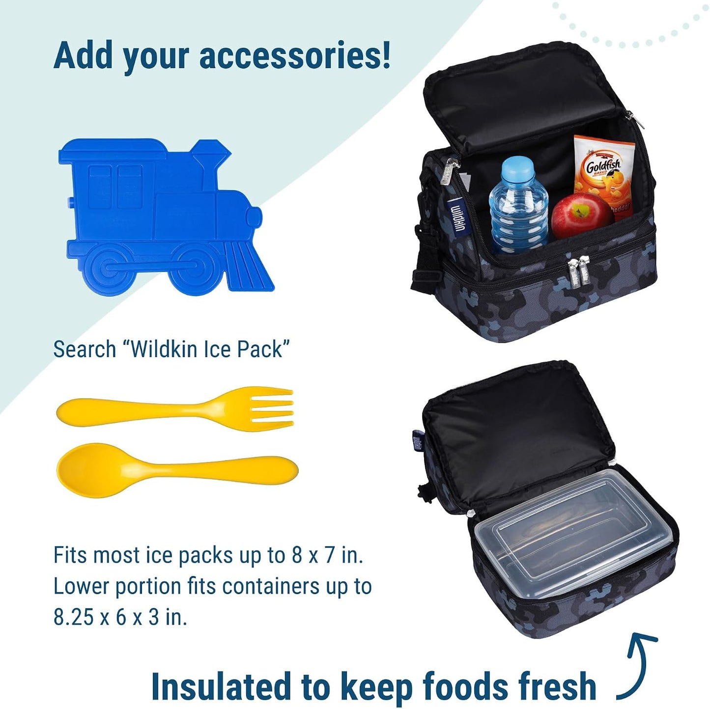 Wildkin Kids Two Compartment Insulated Lunch Bag – Keeps Food Hot or Cold, Easy-Clean Lining, Leak-Resistant & BPA-Free – Boys & Girls, Ideal for School, Travel & Daycare – Jurassic Dinosaurs