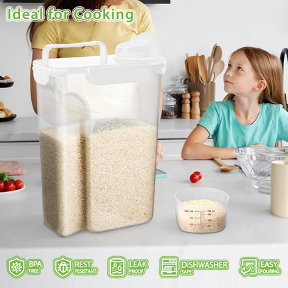 Viretec Rice Storage Container, 15 to 20lb Dry Food Airtight Dispenser, Pet Dog Cat Food Canister, BPA Free Clear Plastic Kitchen and Pantry Organization Bin for Oatmeal, Cereal, Pasta, Flour Grey