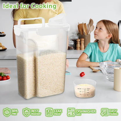 Viretec Rice Storage Container, 15 to 20lb Dry Food Airtight Dispenser, Pet Dog Cat Food Canister, BPA Free Clear Plastic Kitchen and Pantry Bin for Oatmeal, Cereal, Pasta, Flour Pack of 2 Grey
