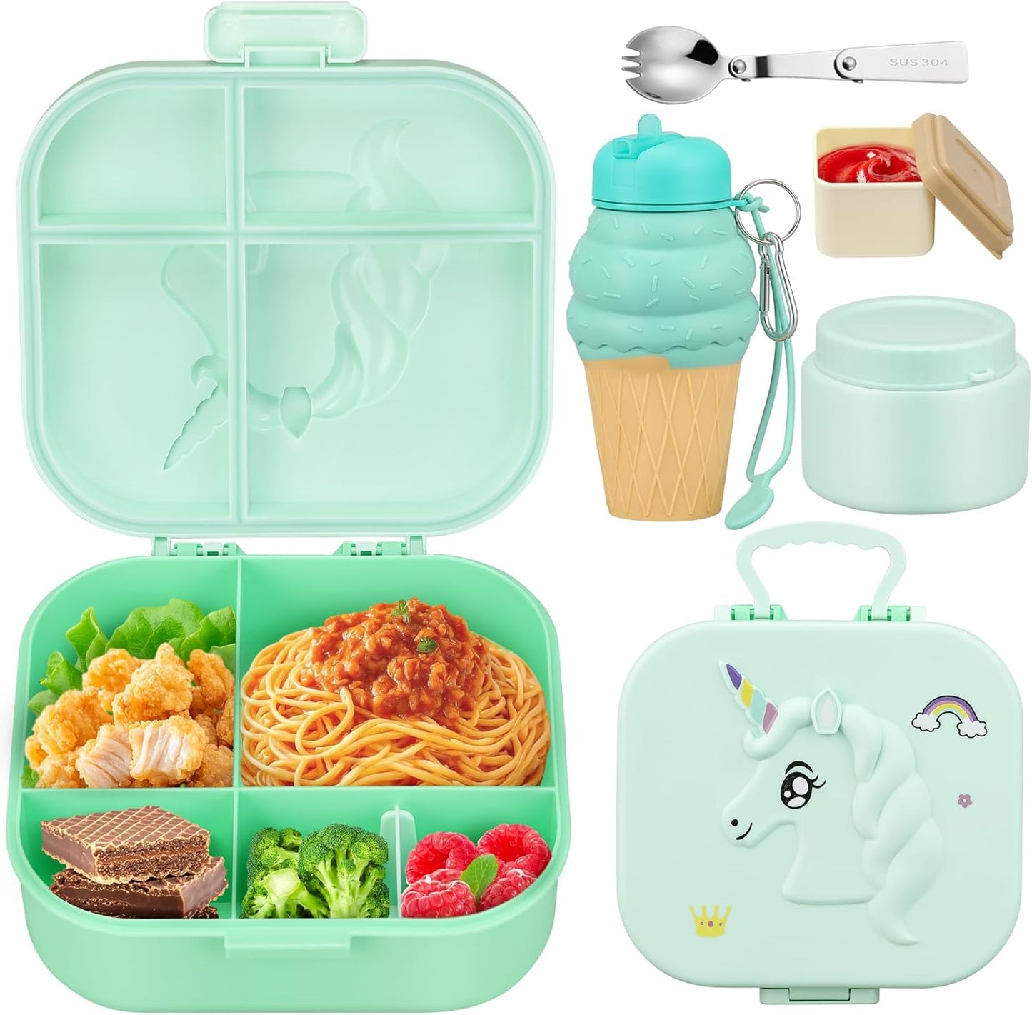 Lunch Box Kids, Leak Proof 5 Compartment Bento Box for Kids, 13oz Thermo for Hot Food Kids Lunch Box,Hot Lunch Box for School Travel