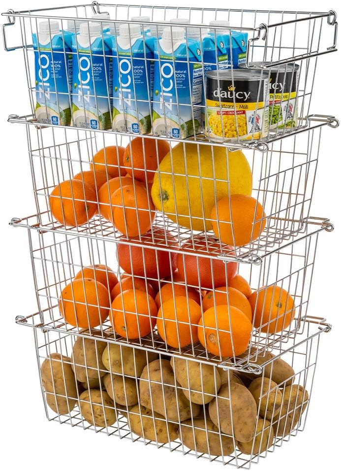 SANNO Chest Freezer Basket Stackable Baskets, Pantry Storage and Organization Chest Freezer Bins Stackable Potato and Onion Storage Bin Metal Baskets for Storage,set of 4
