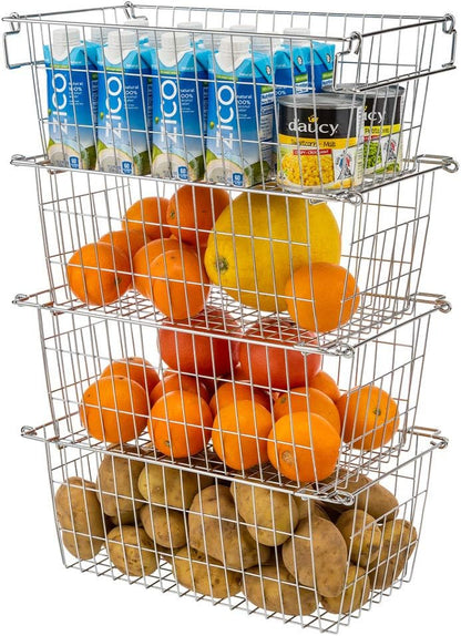 SANNO Chest Freezer Basket Stackable Baskets, Pantry Storage and Organization Chest Freezer Bins Stackable Potato and Onion Storage Bin Metal Baskets for Storage,set of 4