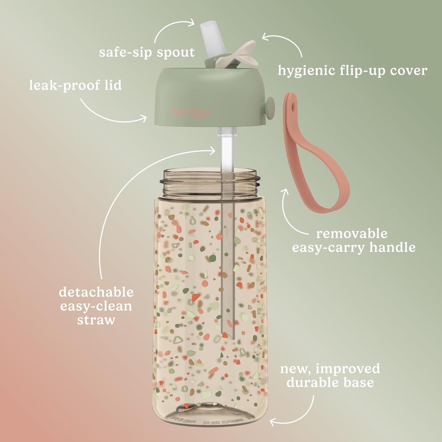 Bentgo Kids Water Bottle - Leak-Proof, Durable Tritan PFAS- & BPA-Free 15 fl oz, Kids/Toddlers Ages 3+ for School & Sports; Bite & Sip Spout, Carrying Handle, Dishwasher Safe (Unicorn)