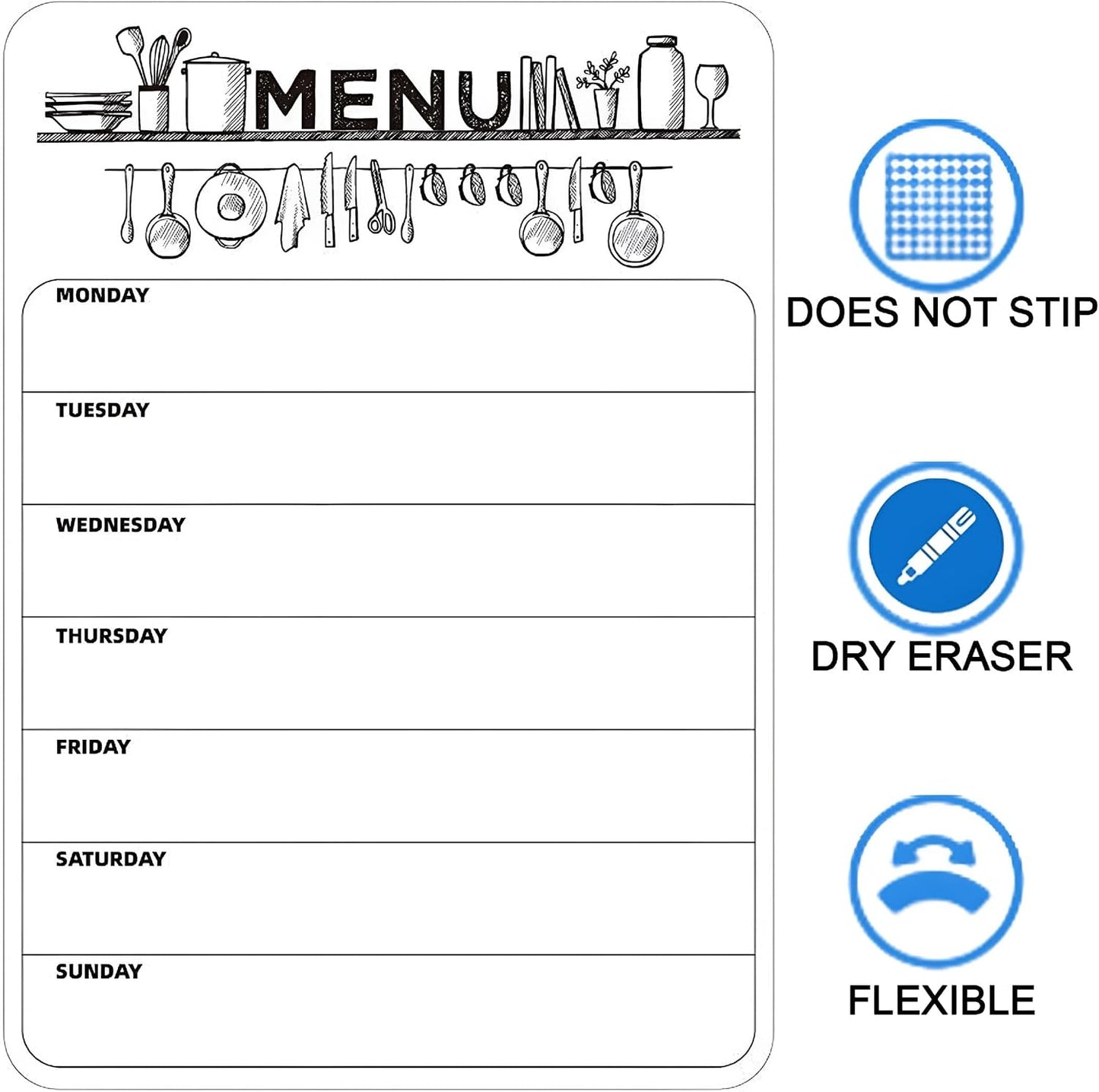 Menu White Board Weekly Planner, Magnetic, A4 | Meal Planner Shopping List, To Do List, For Refrigerator, Reusable Dry Wipe Calendar, Ideal For Notes