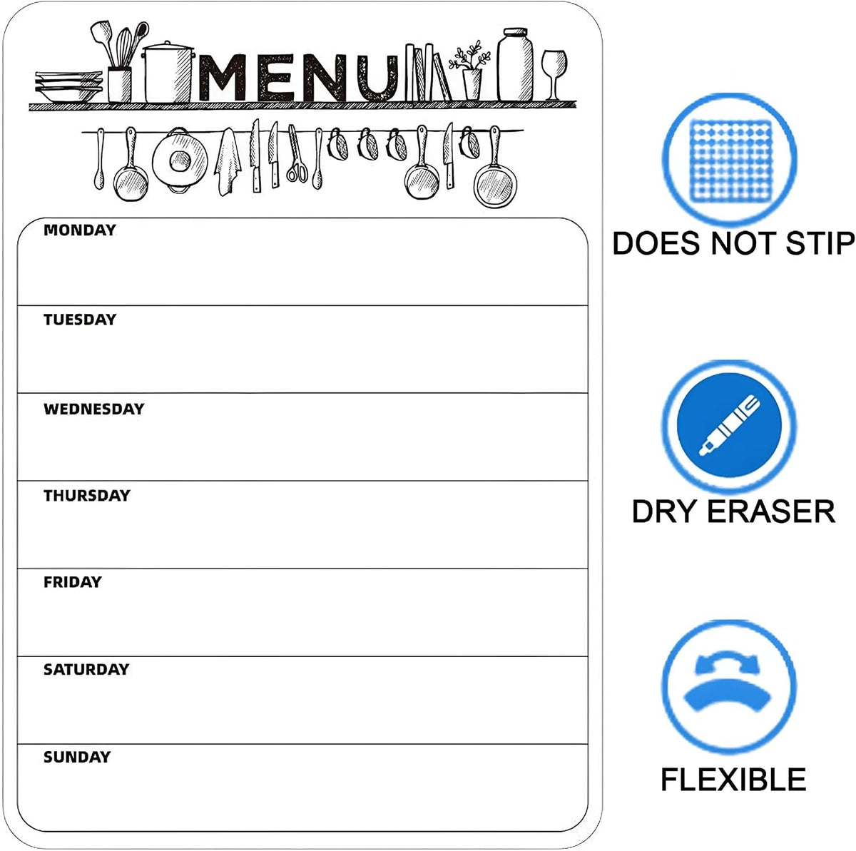 Menu White Board Weekly Planner, Magnetic, A4 | Meal Planner Shopping List, To Do List, For Refrigerator, Reusable Dry Wipe Calendar, Ideal For Notes