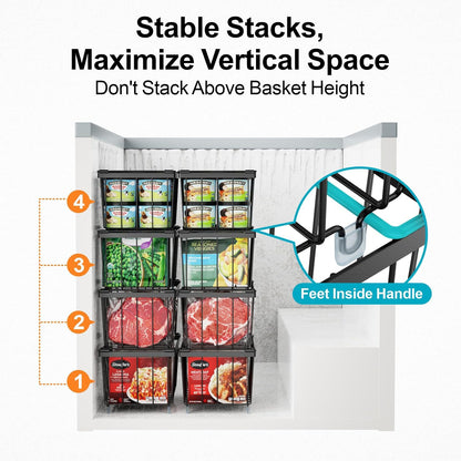 iSPECLE Deep Freezer Organizer Bins, 5 Pack Chest Freezer Baskets for 7 Cu.Ft, Stackable Wire Chest Freezer Organizer Bins for Small Food, Strong Metal with Handles for Meat and Veggies, Black