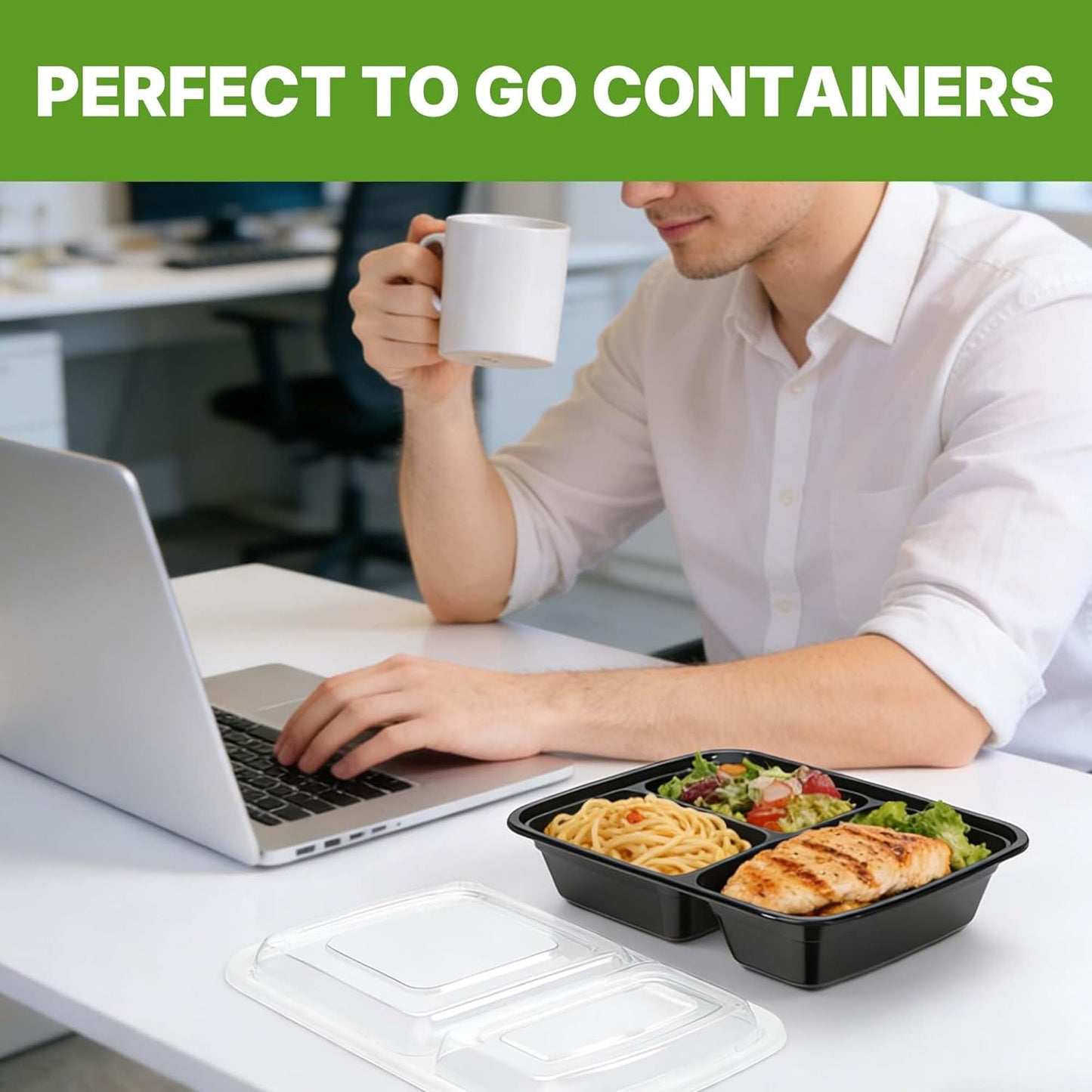 Uni-Pak 50 Pack (100-Piece) Meal Prep Containers with Lids, Reusable 3-Compartment 24 oz BPA-Free Food Storage, Sturdy Leakproof & Food Safe, Microwave Freezer Dishwasher Safe