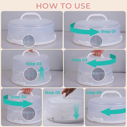 12in Extra Large Cake Carrier with Lid and Handle, Holds up to 12" round 7" high cake, Portable Cake Container for Transport Pies, Cupcakes, Cakes and More