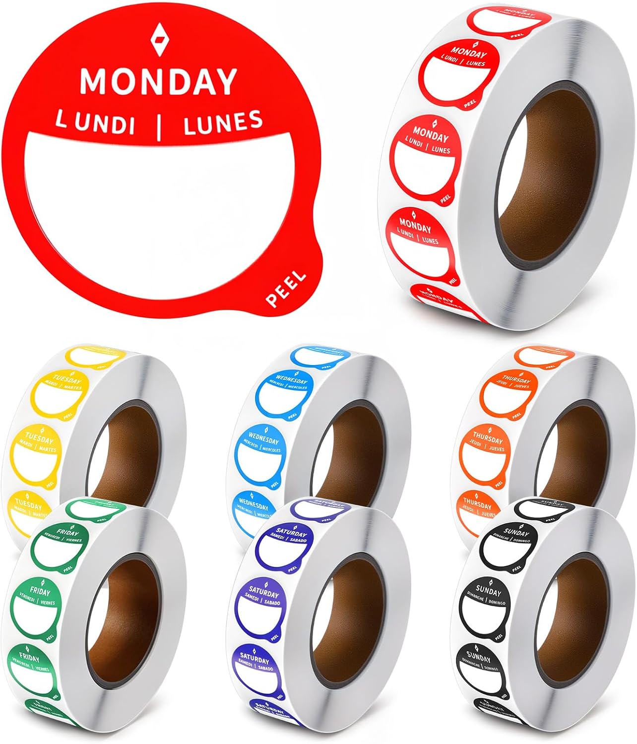 7 Rolls Day Dots Food Labels, 1 Inch 7000 Pcs Removable Date Stickers for Food, Day Labels for Restaurant Kitchen Containers, Self Adhesive Days Dot Sticker