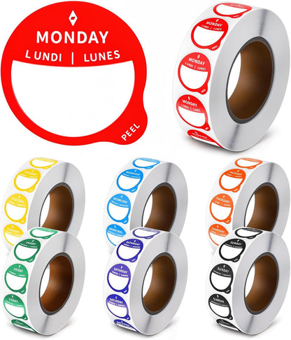 7 Rolls Day Dots Food Labels, 1 Inch 7000 Pcs Removable Date Stickers for Food, Day Labels for Restaurant Kitchen Containers, Self Adhesive Days Dot Sticker