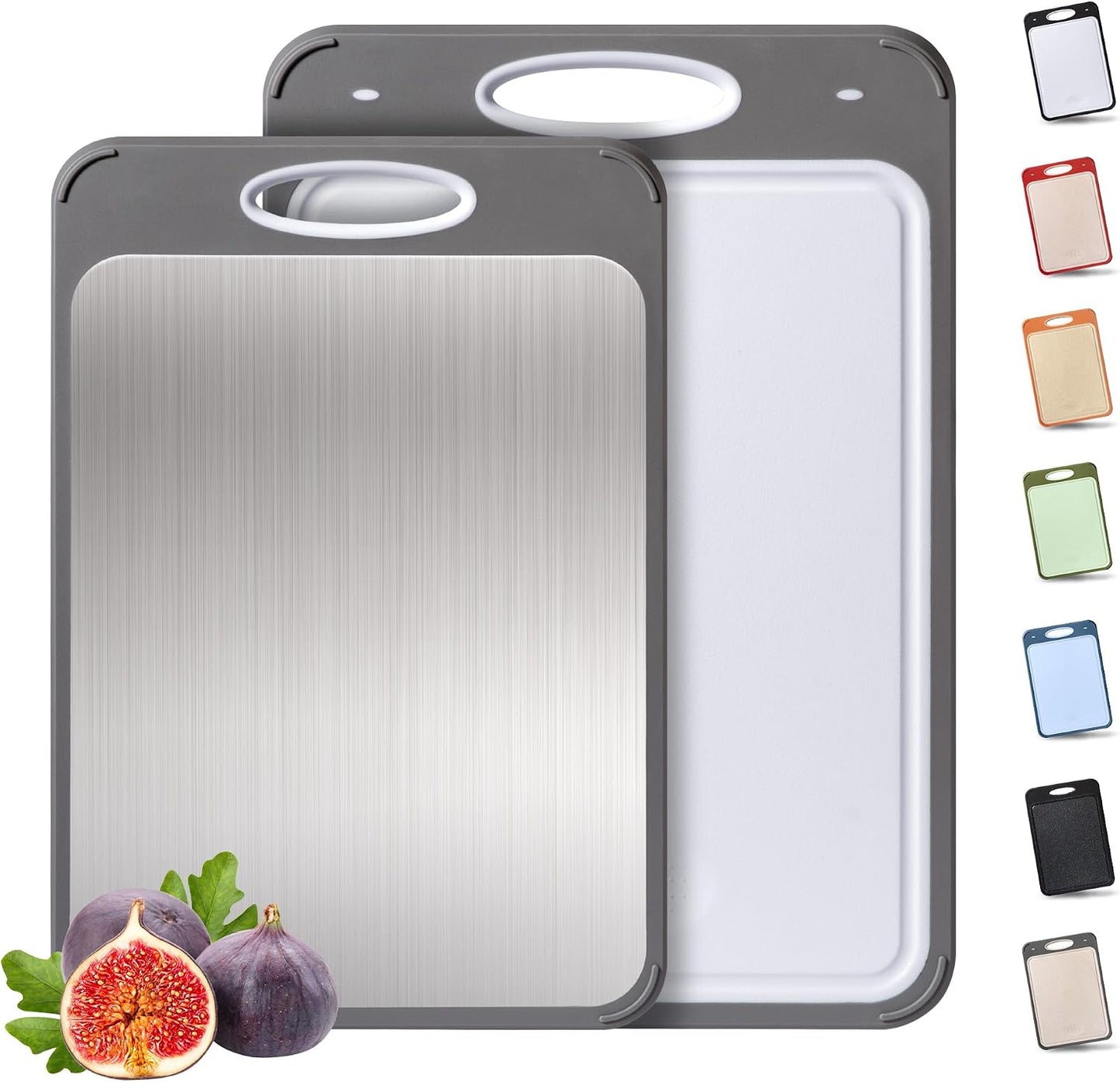 2 Packs Stainless Steel Cutting Board Set, Best Non Toxic Cutting Boards for Kitchen, Double Sided Metal Chopping Board for Meat/Fruit/Vegetables, Food Grade Kitchen Set Gift, [16”×11”+18”×12” Inch]