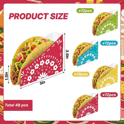 LemonRoad 48 PCS Paper Mexican Taco Holder Disposable Fiesta Taco Shell Holder for Cinco de Mayo Party Bar Serving Set, Fiesta Party Supplies Decorations(Stripe)