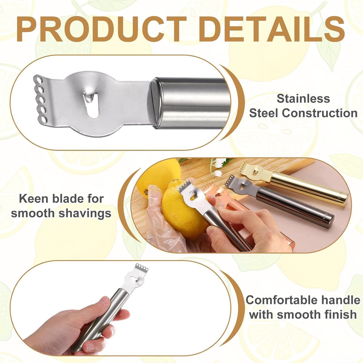 uxcell Lemon Zester Tool Stainless Steel Orange Peeler Silver
