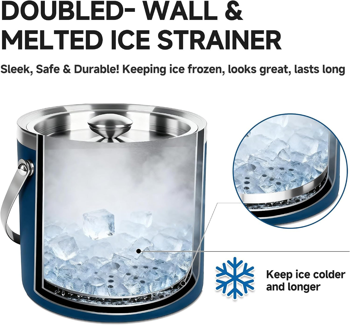 3L Double-Wall Insulated Stainless Steel Ice Bucket with scoop for Cocktail Bar - Metal Ice Bucket for freezer with Lid for parties,Camping,and More!champagne bucket,bar cart accessories