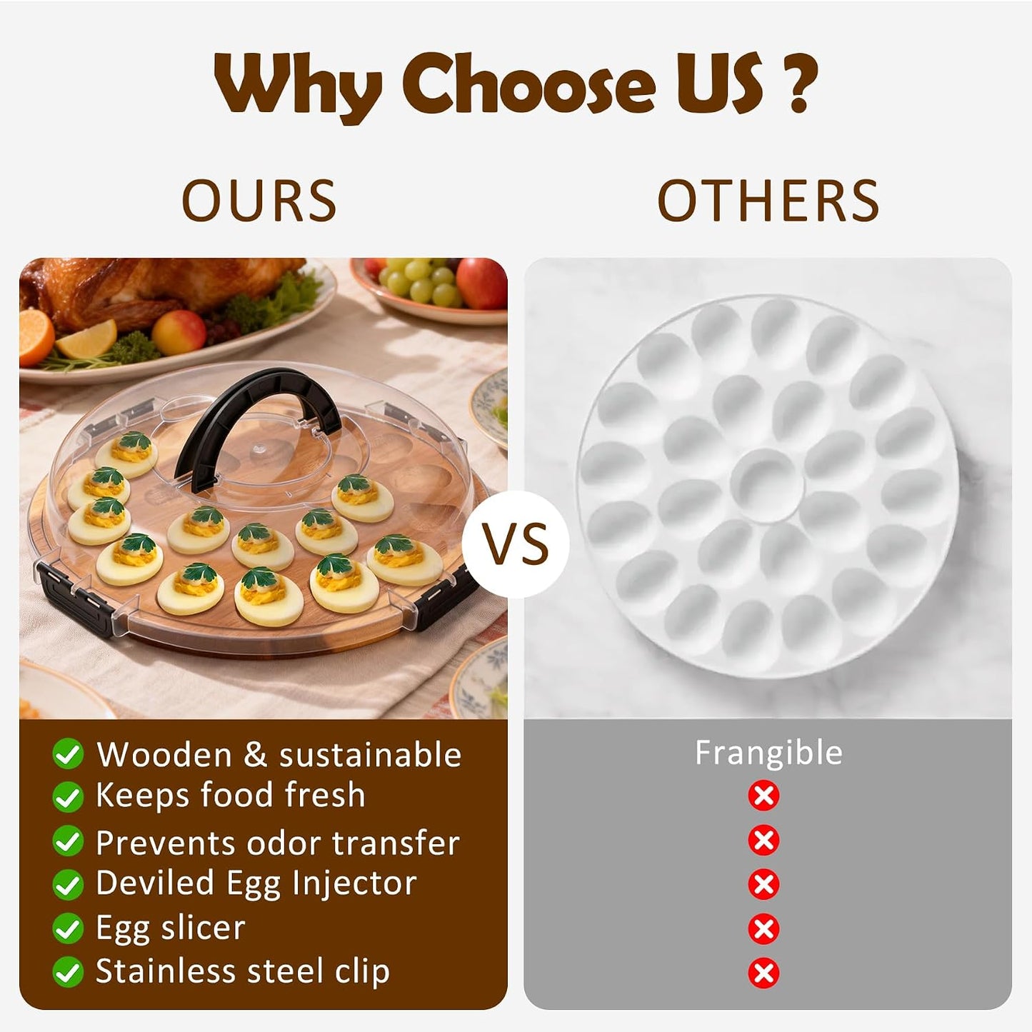 Deviled Egg Containers with Lid, 24 Holes Round Deviled Egg Platter for Party and Kitchen, Charcuterie Board Food Serving Container Holder for Countertop Carrier Supply, House Warming Gifts New Home