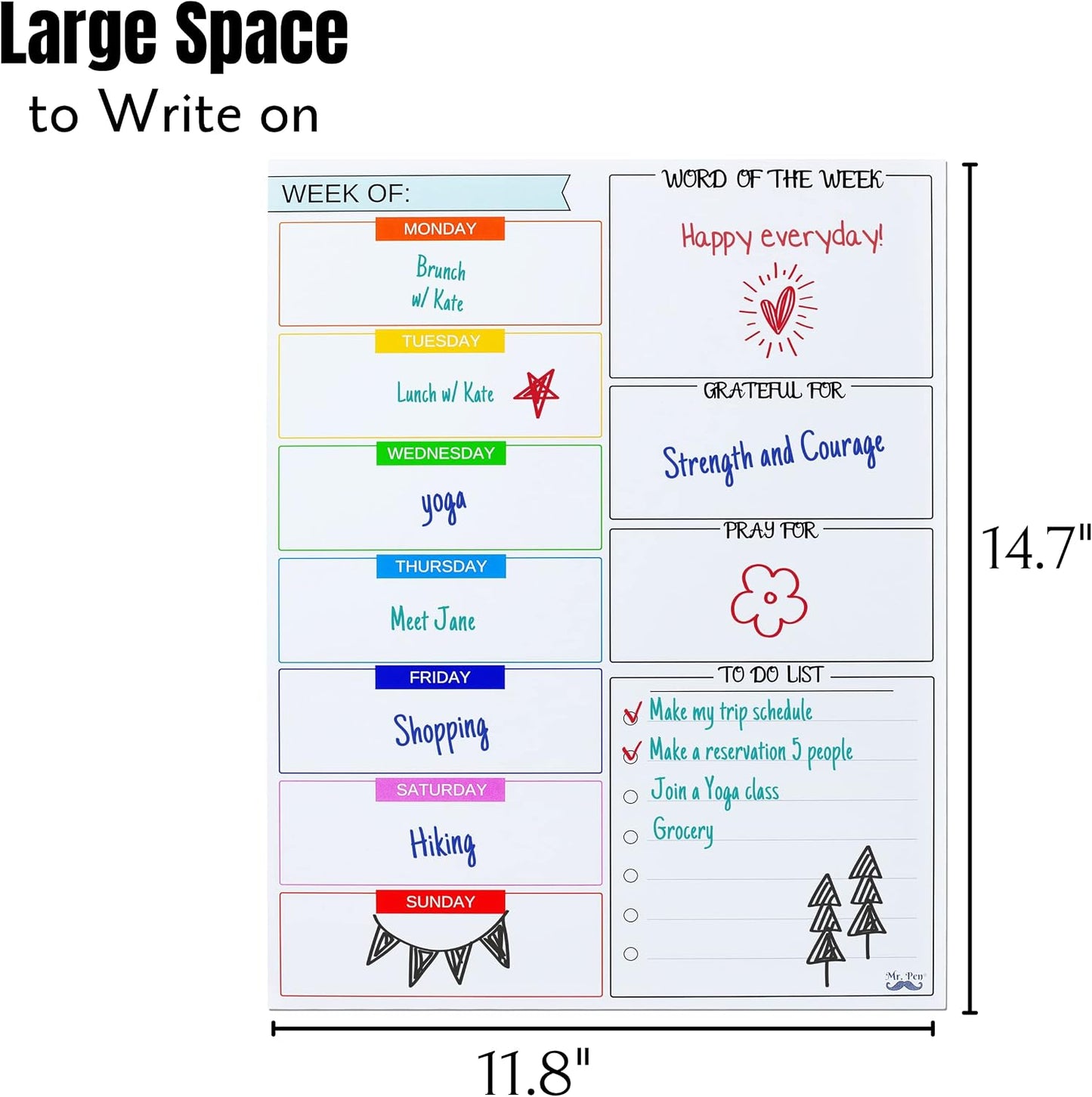 Mr. Pen- Magnetic Weekly Dry Erase Planner for Fridge, 12x15 Inches, Dry Erase Whiteboard Fridge Calendar with 4 Markers & Large Writing Space for Schedules, Chores, Meal Planning & Family To-Do List