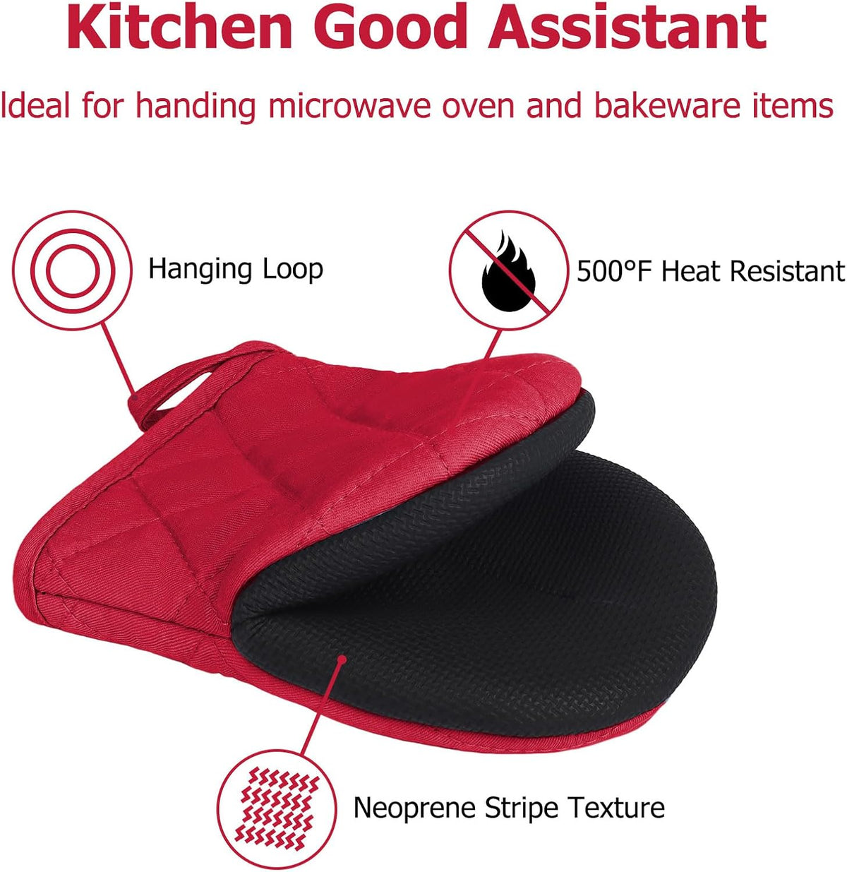 Goldmeet Mini Oven Mitts 2-Pack, 7"x5.5", 500°F Silicone Grip, Gray