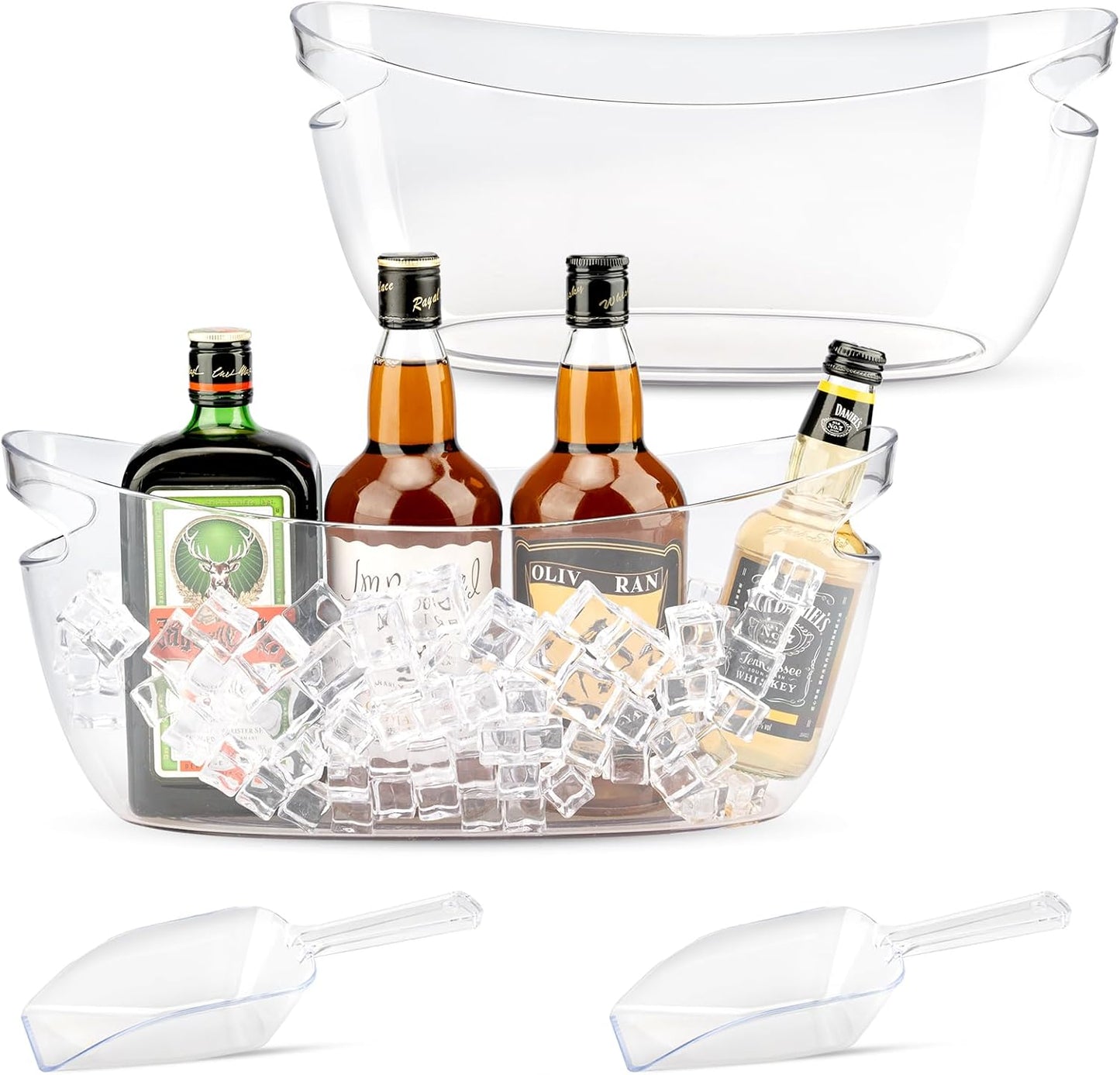 2Pcs Clear Ice Buckets for Parties, 5.5L Acrylic Champagne Bucket with Scoop, Mimosa Bar Supplies, Plastic Tub for Drinks, Cocktail Bar, Wine, Beer, Soda,Beverage,Cooler
