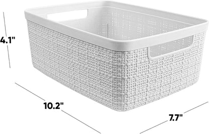Curver Set of 4 Large 18L Easy Access Jute Decorative Plastic Organization and Storage Baskets - Perfect Bins for Home Office, Closet Shelves, Kitchen Pantry and All Bedroom Essentials, Black