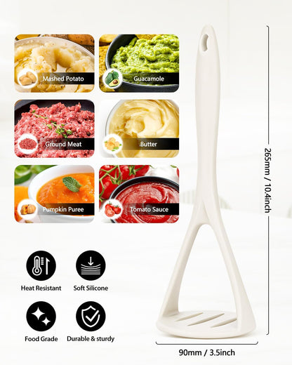 2-Pack Silicone Potato Masher - Heavy Duty, Non-Scratch, Dishwasher Safe