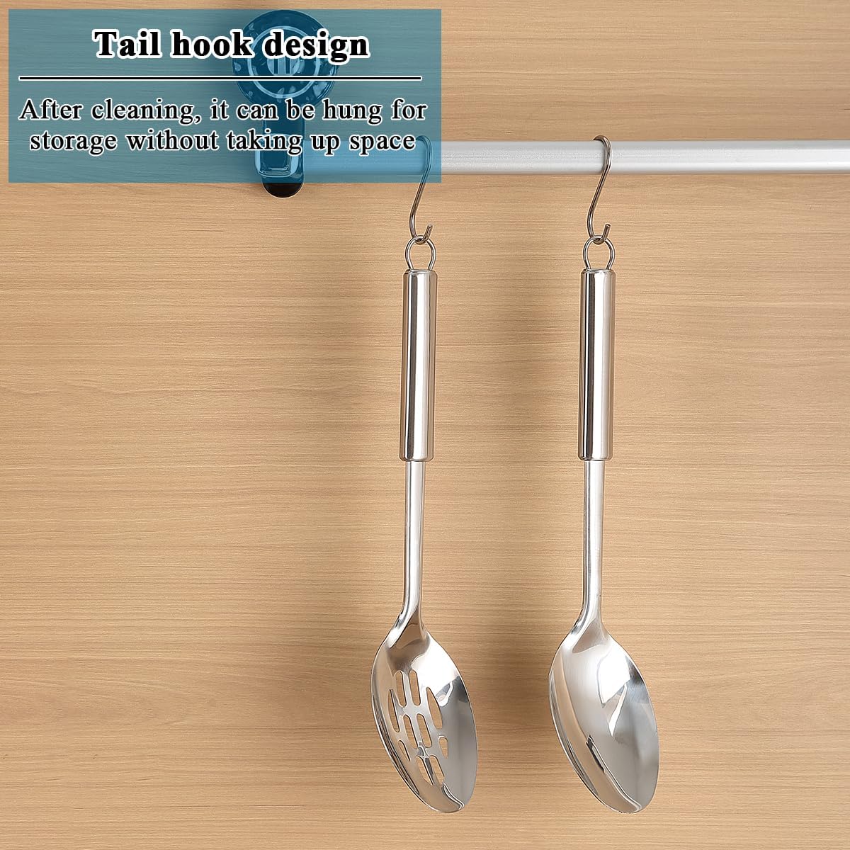 Cooking Spoons Set, ReaNea Stainless Steel Kitchen Solid Slotted Spoon, Cooking Utensils Set, Mixing, Serving, Stiring Large Spoons, Gifts for Home, Restaurant