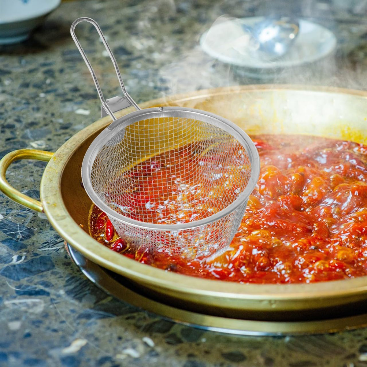 Toyvian Stainless Steel Hot Pot Basket 2 pcs Fine Mesh Strainer for Noodles Pasta Dumplings Boiling Blanching Home Kitchen and Restaurant Use