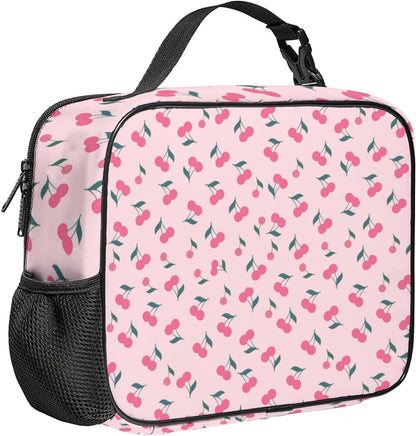 Large Lunch Box for Girls Insulated Lunch Bag with Water Bottle Holder Front Zipper Pocket Leakproof Waterproof Reusable Lunch Tote Bag for Work Picnic Camping Back to School (pink floral)