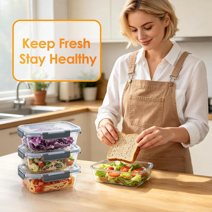 5Pack 22oz Glass Storage Containers with Lids, Glass Meal Prep Containers Set, Airtight Snap Lids, BPA Free, Microwave Oven Freezer Dishwasher Safe, Grey