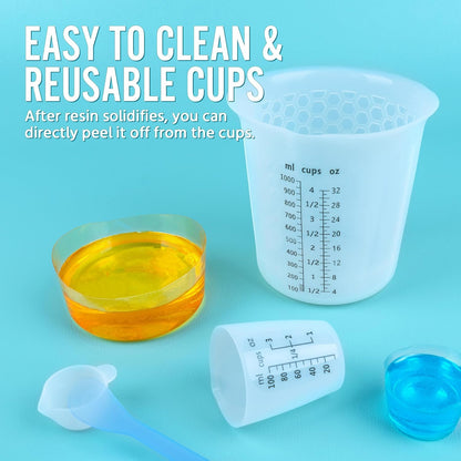 Silicone Resin Mixing Measuring Cups for Resin Supplies, 600ml/20oz Bowl, 250 & 100ml Thickened Reusable Silicone Cups for Epoxy Mixing, with Stir Sticks and Pipettes, Jewelry Making