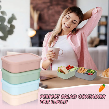 Layhit 4 Pcs Silicone Bento Box for Adults, 27 oz Bento Lunch Container Reusable 3 Compartment Lunchable Food Container for Women Men, Leak Proof Microwave Dishwasher Freezer Safe (Cool Colors)